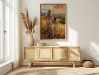 Tuscan Vineyard Print, Mom Daughter Poster - Thick Oil Painting Style
