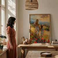 Tuscan Vineyard Print, Mom Daughter Poster - Thick Oil Painting Style