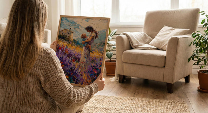 Lavender Field Wall Art, Mother Son Print - Gift for Mom