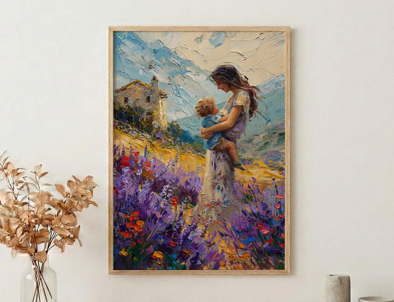 Lavender Field Wall Art, Mother Son Print - Gift for Mom