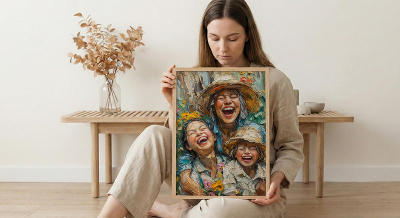 Family Garden Art Print, Generations Poster - Textured Impasto Oil Painting