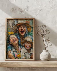 Family Garden Art Print, Generations Poster - Textured Impasto Oil Painting
