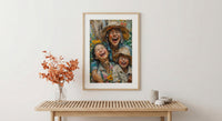 Family Garden Art Print, Generations Poster - Textured Impasto Oil Painting