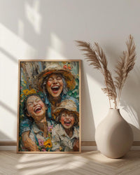 Family Garden Art Print, Generations Poster - Textured Impasto Oil Painting