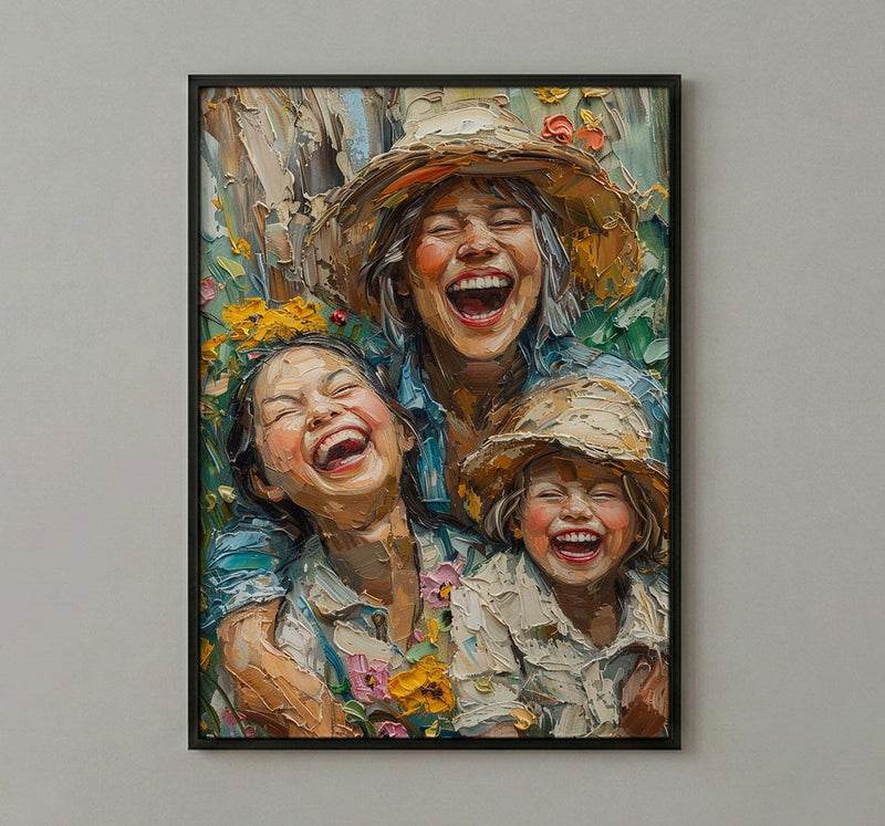 Family Garden Art Print, Generations Poster - Textured Impasto Oil Painting