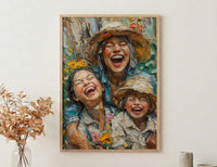 Family Garden Art Print, Generations Poster - Textured Impasto Oil Painting