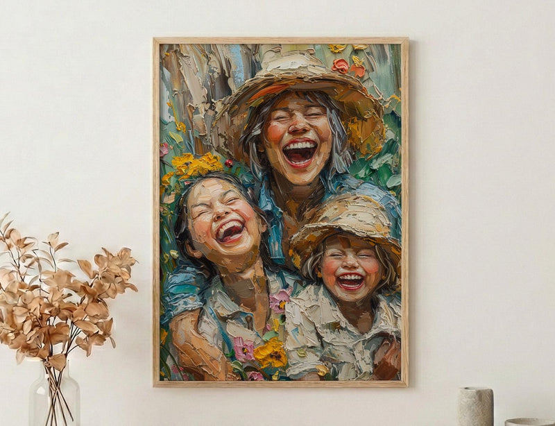 Family Garden Art Print, Generations Poster - Textured Impasto Oil Painting