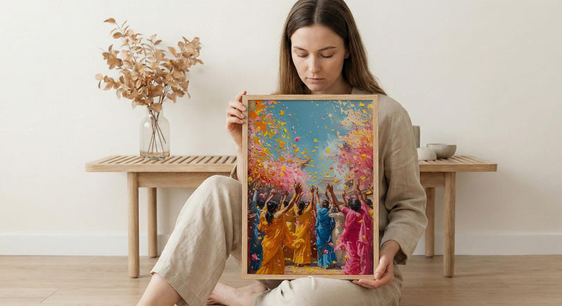 Haldi Festival Art, Indian Holi Decor - Joyful Newlywed Gift
