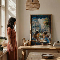 European Balcony Poster, Mother Child Art - Mother's Day Gift