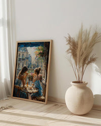 European Balcony Poster, Mother Child Art - Mother's Day Gift