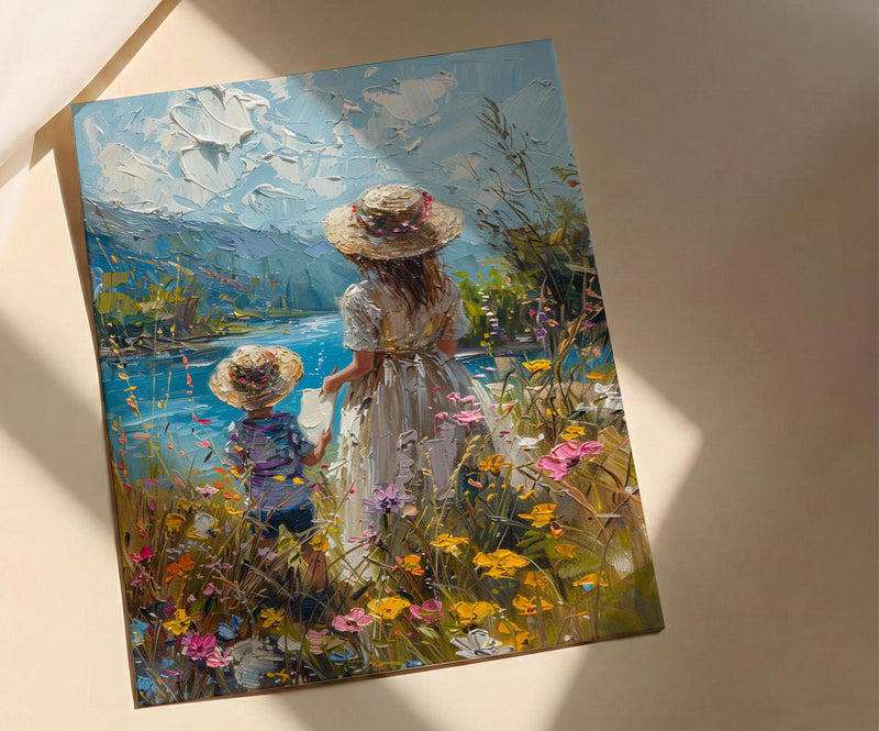 French Countryside Wall Decor, Mother Child Print - Gift for Mom