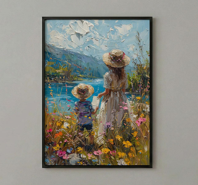 French Countryside Wall Decor, Mother Child Print - Gift for Mom