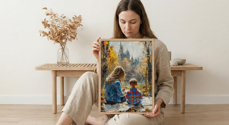 Park Sketching Art Print, Mother Child Poster - Mother's Day Gift