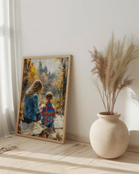 Park Sketching Art Print, Mother Child Poster - Mother's Day Gift