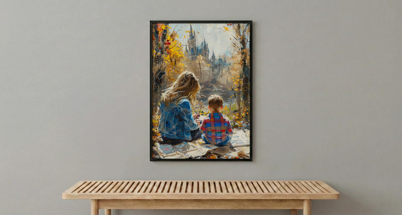 Park Sketching Art Print, Mother Child Poster - Mother's Day Gift
