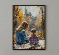Park Sketching Art Print, Mother Child Poster - Mother's Day Gift
