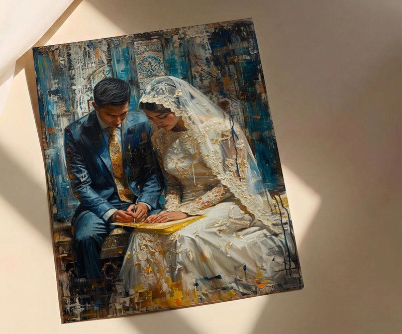 Nikkah Ceremony Art, Islamic Wedding Decor - Muslim Couple Gift