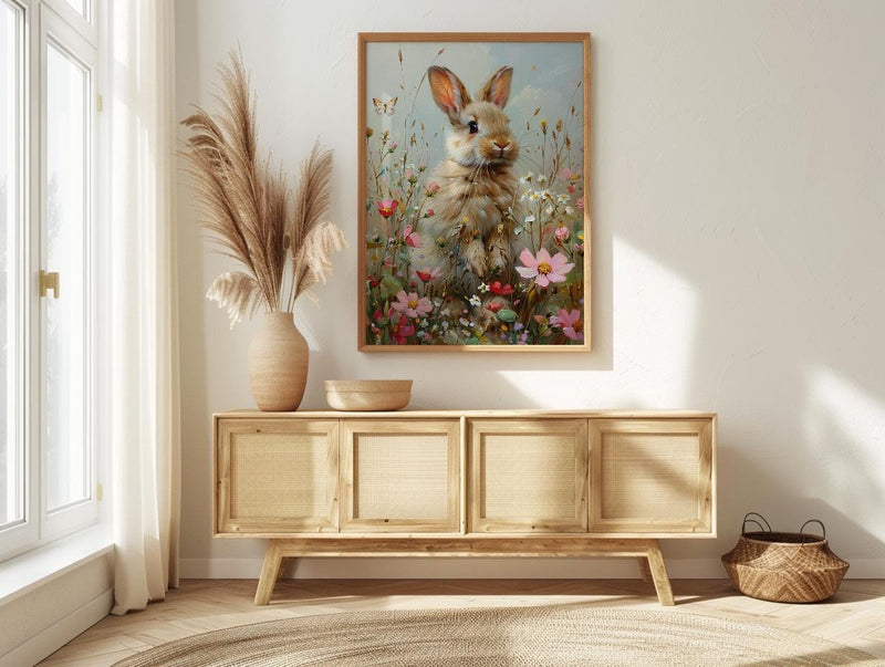 Baby Bunny Nursery Art Print, Spring Wildflower Decor - Baby Shower Gift
