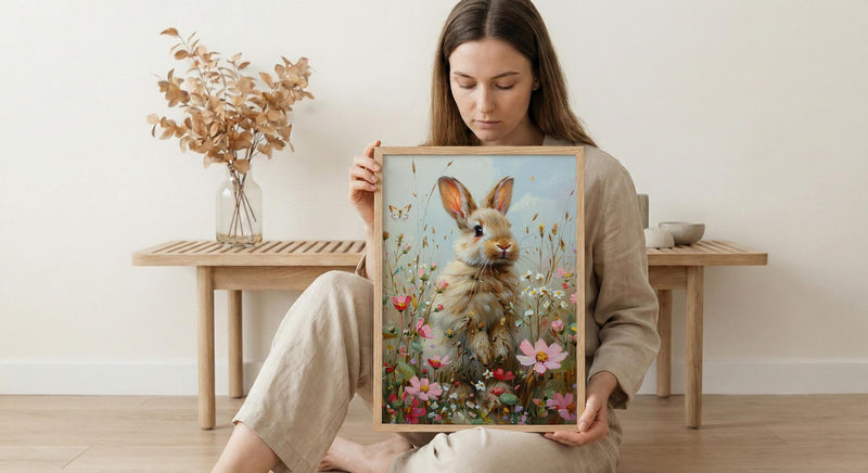 Baby Bunny Nursery Art Print, Spring Wildflower Decor - Baby Shower Gift