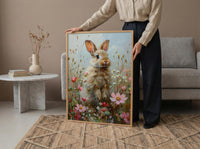 Baby Bunny Nursery Art Print, Spring Wildflower Decor - Baby Shower Gift