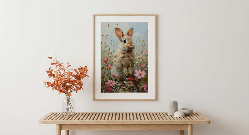 Baby Bunny Nursery Art Print, Spring Wildflower Decor - Baby Shower Gift