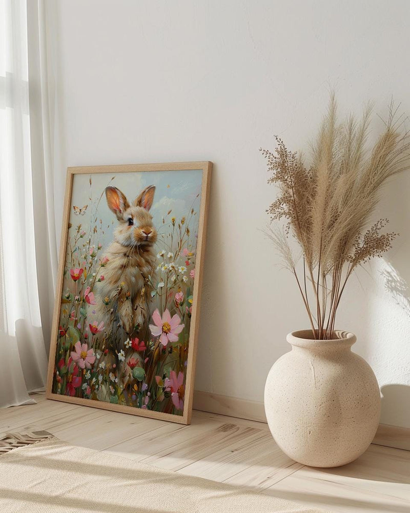 Baby Bunny Nursery Art Print, Spring Wildflower Decor - Baby Shower Gift
