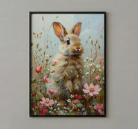 Baby Bunny Nursery Art Print, Spring Wildflower Decor - Baby Shower Gift