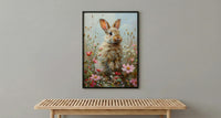 Baby Bunny Nursery Art Print, Spring Wildflower Decor - Baby Shower Gift