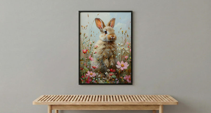Baby Bunny Nursery Art Print, Spring Wildflower Decor - Baby Shower Gift