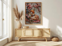 Sleeping Fawn Nursery Wall Art, Pink Sakura Spring Decor - Kids Room Decor