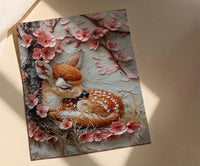 Sleeping Fawn Nursery Wall Art, Pink Sakura Spring Decor - Kids Room Decor