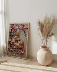Sleeping Fawn Nursery Wall Art, Pink Sakura Spring Decor - Kids Room Decor