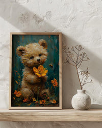 Baby Bear Nursery Art Print, Yellow Floral Spring Decor - Baby Shower Gift