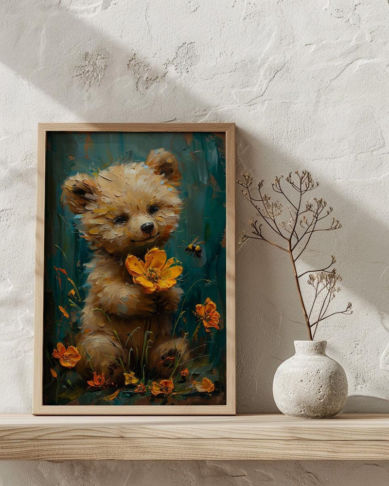 Baby Bear Nursery Art Print, Yellow Floral Spring Decor - Baby Shower Gift