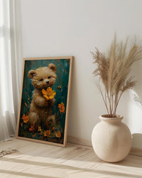 Baby Bear Nursery Art Print, Yellow Floral Spring Decor - Baby Shower Gift