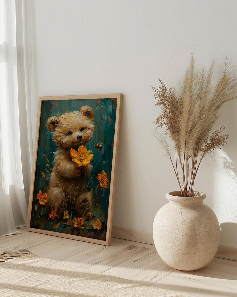 Baby Bear Nursery Art Print, Yellow Floral Spring Decor - Baby Shower Gift