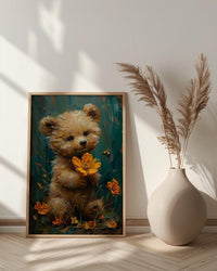Baby Bear Nursery Art Print, Yellow Floral Spring Decor - Baby Shower Gift