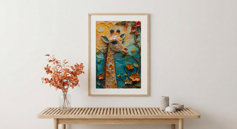 Baby Giraffe Nursery Wall Decor, Peach Sunrise Spring Print - Kids Room Decor