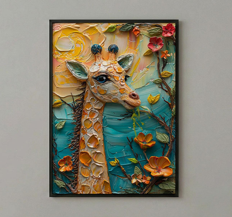 Baby Giraffe Nursery Wall Decor, Peach Sunrise Spring Print - Kids Room Decor