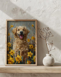 Puppy Daffodil Nursery Art Print, Spring Golden Retriever - Baby Shower Gift