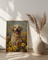 Puppy Daffodil Nursery Art Print, Spring Golden Retriever - Baby Shower Gift