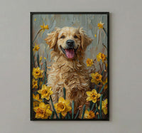 Puppy Daffodil Nursery Art Print, Spring Golden Retriever - Baby Shower Gift