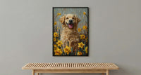 Puppy Daffodil Nursery Art Print, Spring Golden Retriever - Baby Shower Gift