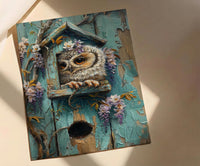 Baby Owl Nursery Wall Art, Purple Wisteria Spring Decor - Palette Knife Painting Style
