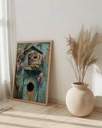 Baby Owl Nursery Wall Art, Purple Wisteria Spring Decor - Palette Knife Painting Style