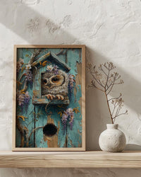 Baby Owl Nursery Wall Art, Purple Wisteria Spring Decor - Palette Knife Painting Style