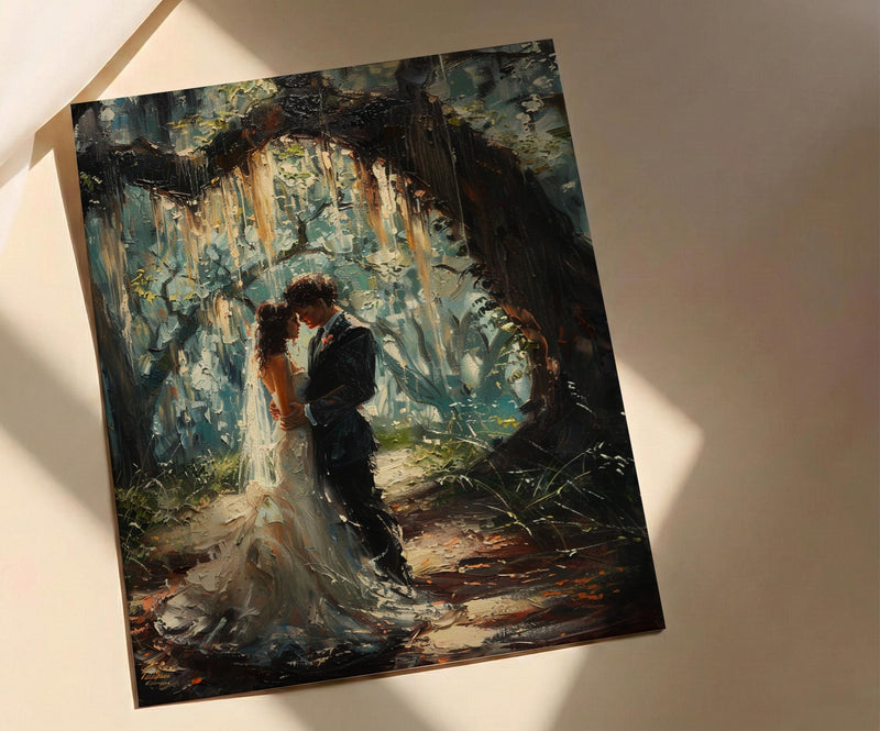 Southern Wedding Wall Art, Savannah Oak Tree Print - Romantic Gift