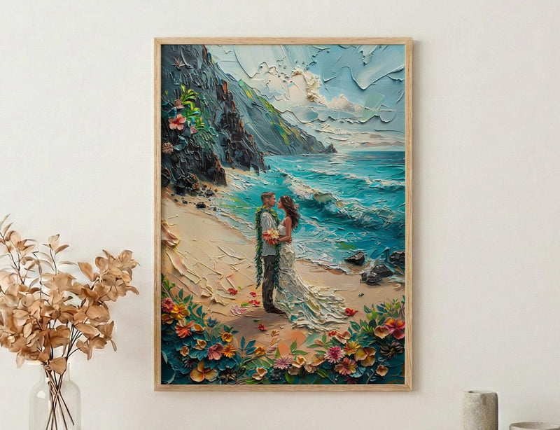 Hawaii Beach Wedding Wall Art, Maui Travel Poster - Tropical Honeymoon Art
