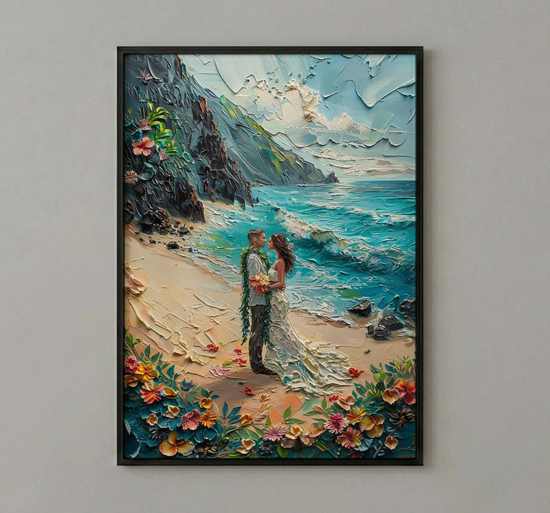Hawaii Beach Wedding Wall Art, Maui Travel Poster - Tropical Honeymoon Art