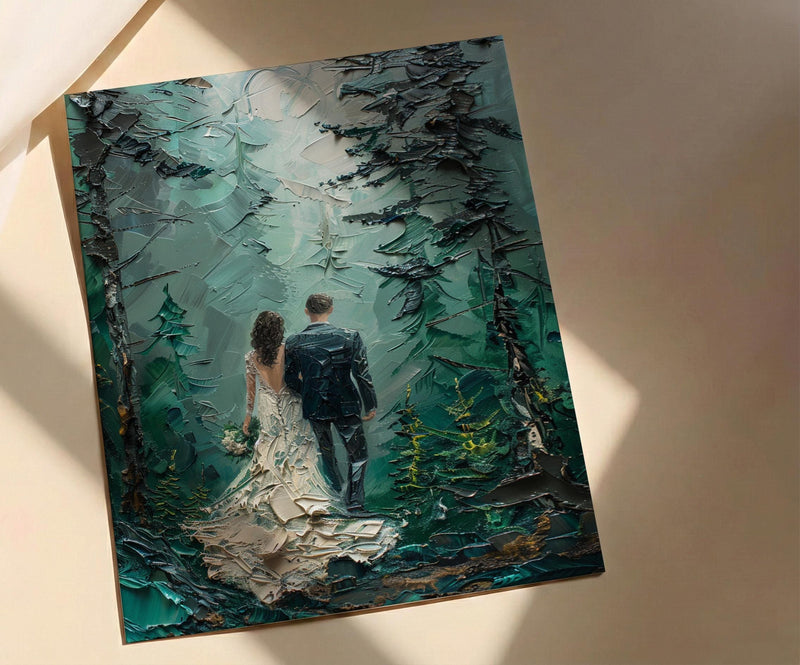 Moody Forest Poster, PNW Wedding Print - Twilight Nature Art